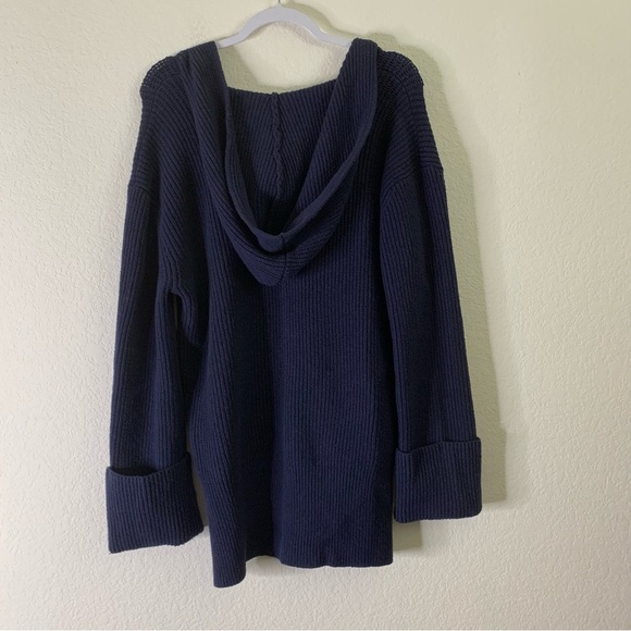 Anthropologie Womens navy stitched chunky knit v neck hooded sweatshirt M - Picture 8 of 9
